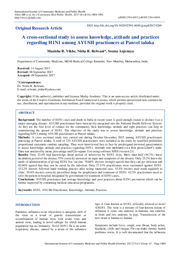 (PDF) A cross-sectional study to assess knowledge, attitude and ...