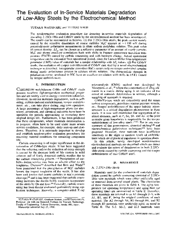 (PDF) The evaluation of inservice materials degradation of lowalloy
