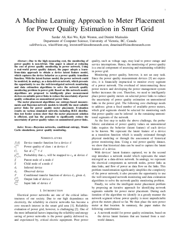 (PDF) A Machine Learning Approach to Meter Placement for Power Quality ...
