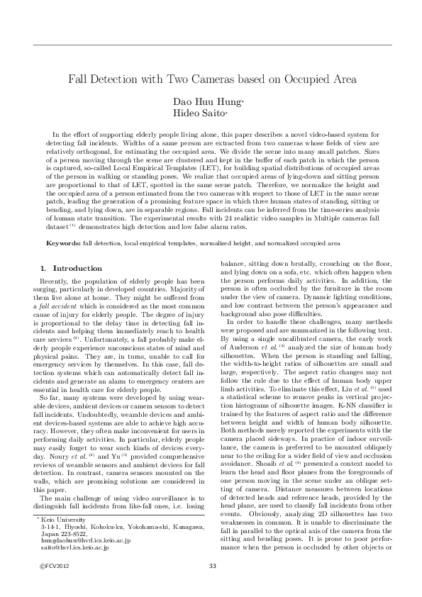 (PDF) Fall Detection with Two Cameras based on Occupied Area