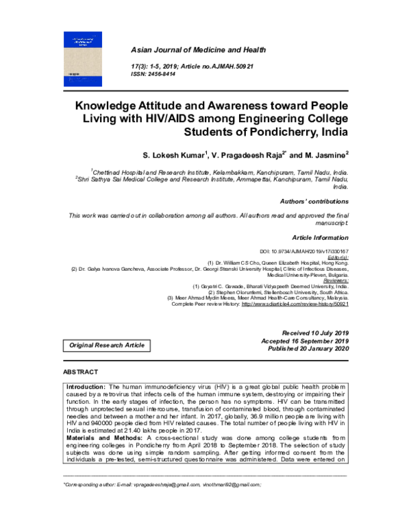 (PDF) Knowledge Attitude and Awareness toward People Living with HIV ...