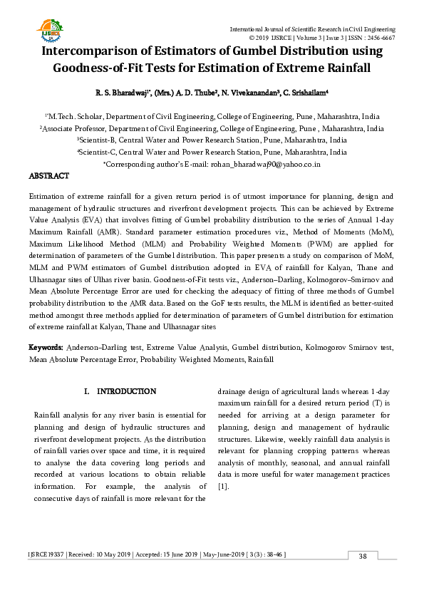 (PDF) Intercomparison of Estimators of Gumbel Distribution using ...