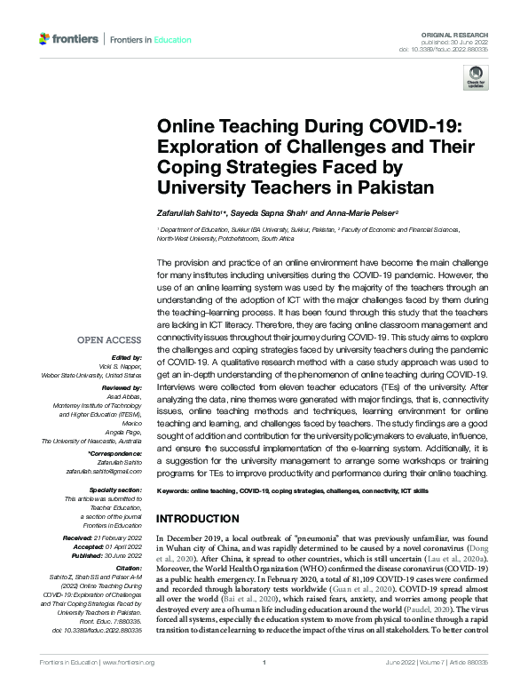 (PDF) Online Teaching During COVID-19: Exploration of Challenges and ...