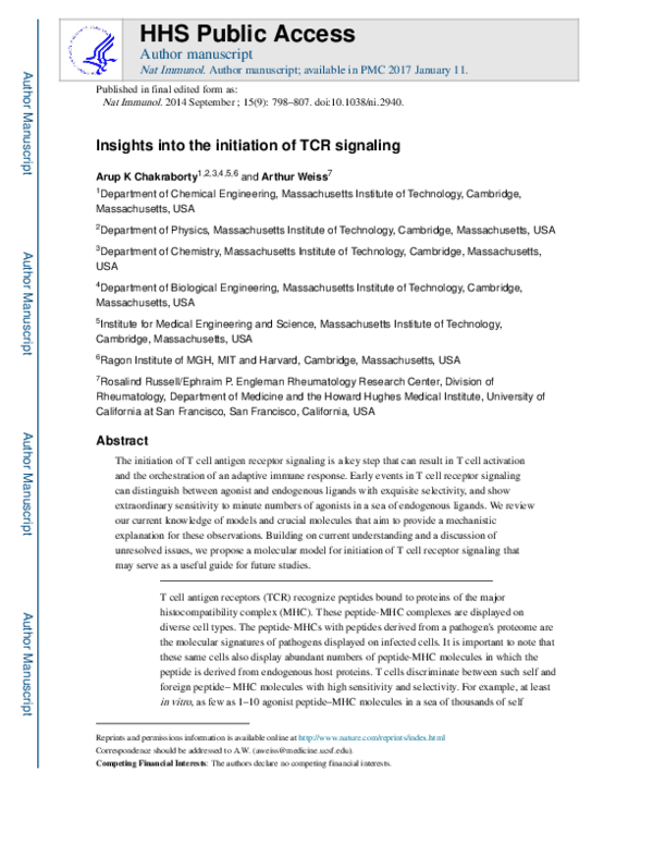 (PDF) Insights into the initiation of TCR signaling