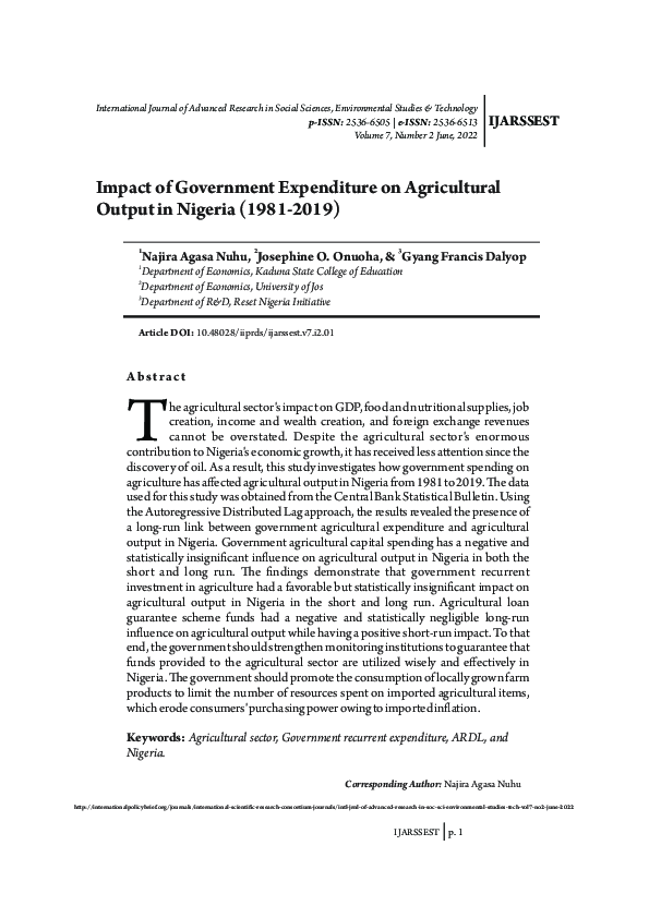 (PDF) Impact of government expenditure on agricultural output in ...