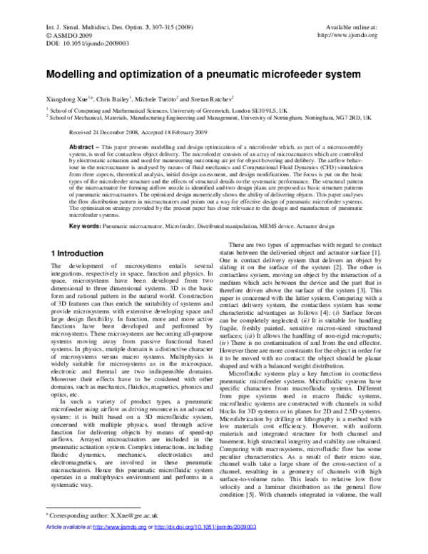(PDF) Modelling and optimization of a pneumatic microfeeder system