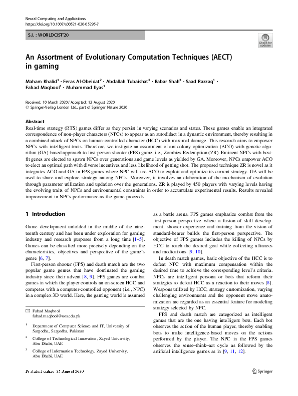 (PDF) An Assortment of Evolutionary Computation Techniques (AECT) in gaming