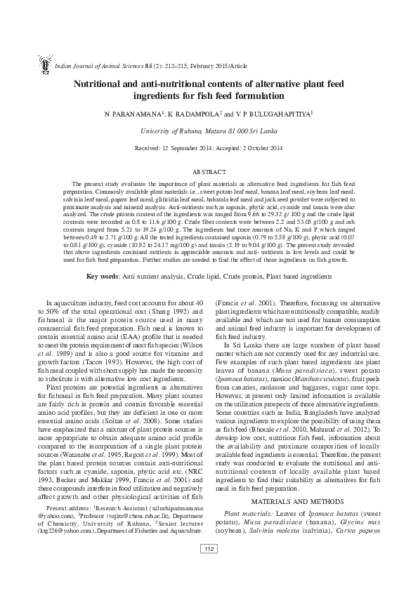 (PDF) Nutritional and antinutritional contents of alternative plant