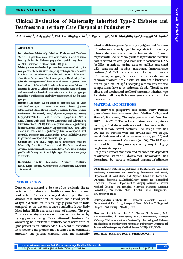 (PDF) Clinical Evaluation of Maternally Inherited Type-2 Diabetes and ...