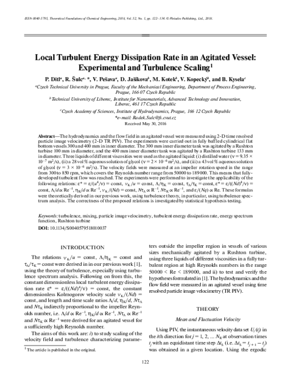 (PDF) Local turbulent energy dissipation rate in an agitated vessel ...