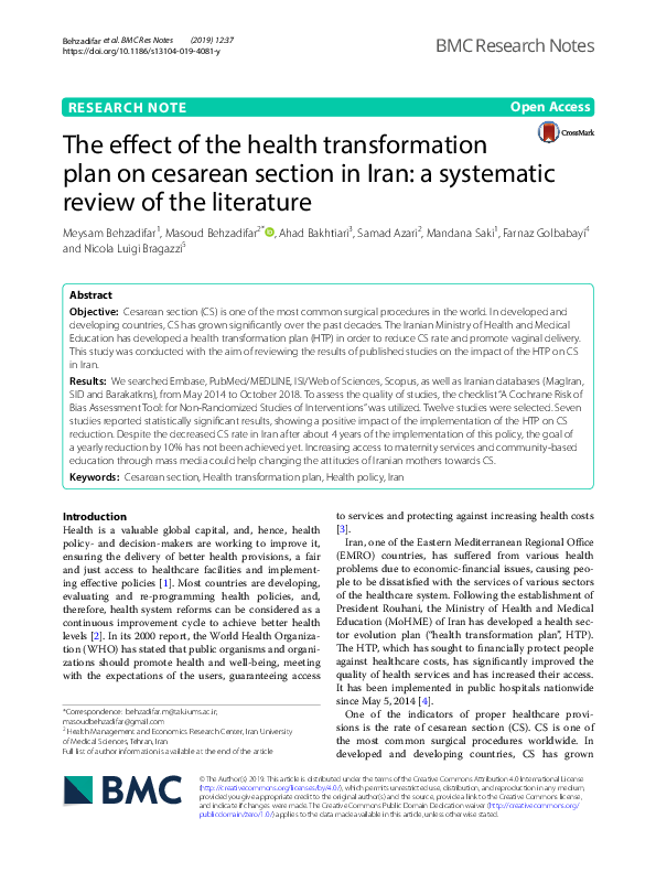 (PDF) The effect of the health transformation plan on cesarean section ...