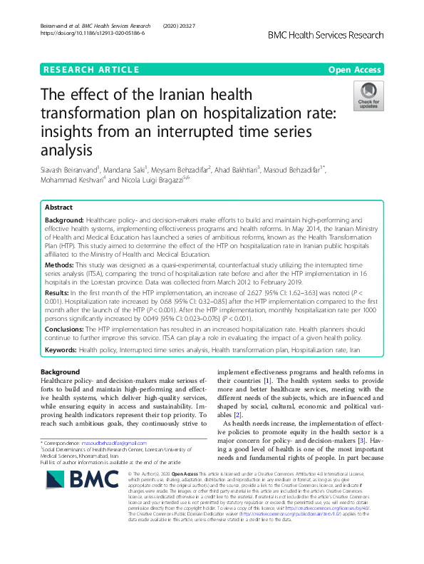 (PDF) The effect of the Iranian health transformation plan on ...