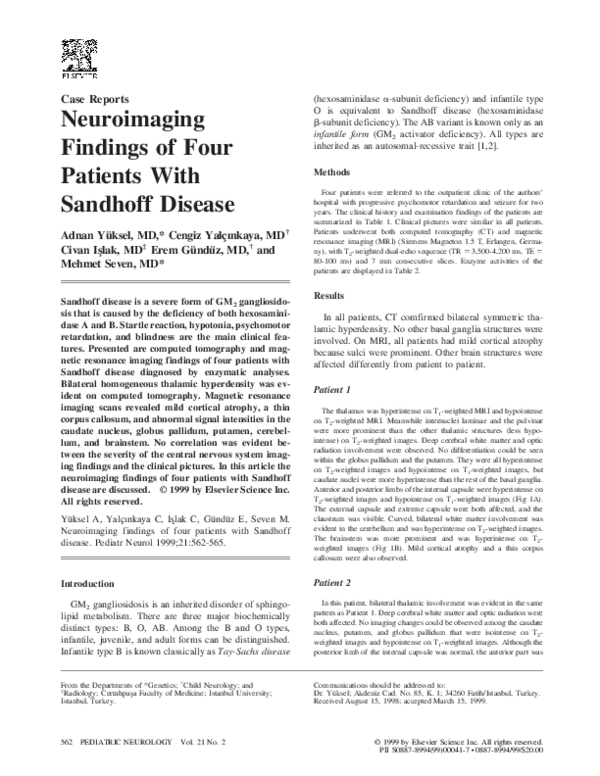 (PDF) Neuroimaging findings of four patients with Sandhoff disease