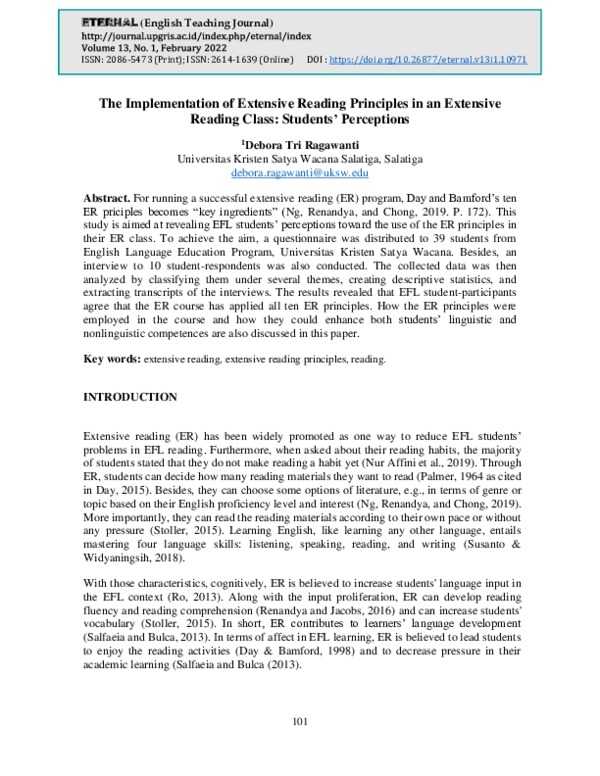 Pdf The Implementation Of Extensive Reading Principles In An