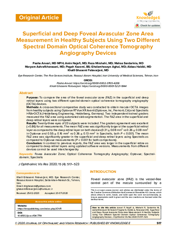(PDF) Comparison of Superficial and Deep Foveal Avascular Zone Area in ...