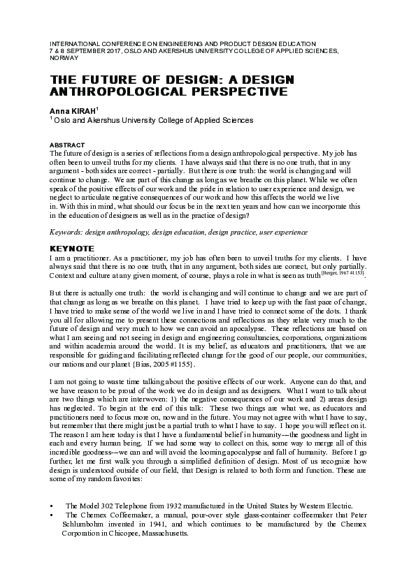 (PDF) The Future of Design: A Design Anthropological Perspective
