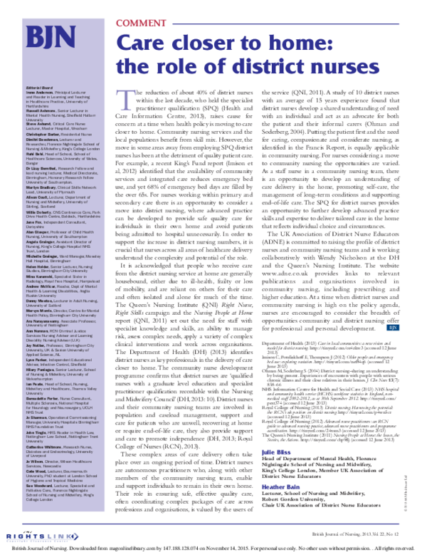 (PDF) Care closer to home: the role of district nurses