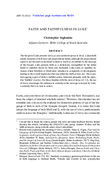 (PDF) FAITH AND FAITHFULNESS IN LUKE