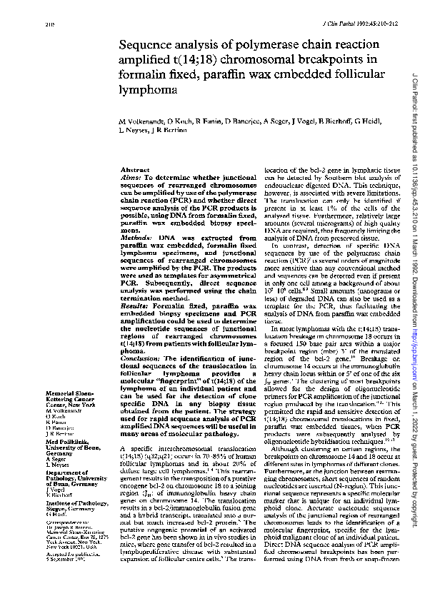 (PDF) Sequence analysis of polymerase chain reaction amplified t(14;18