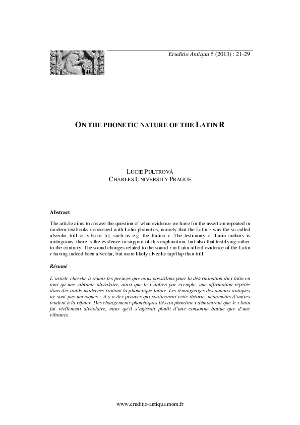 (PDF) On the Phonetic Nature of the Latin R
