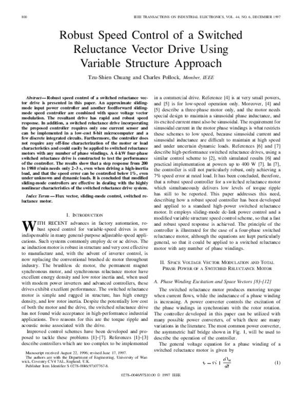 (PDF) Robust speed control of a switched reluctance vector drive using ...