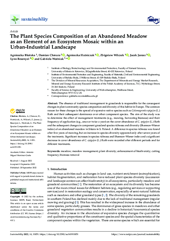 (PDF) The Plant Species Composition of an Abandoned Meadow as an ...