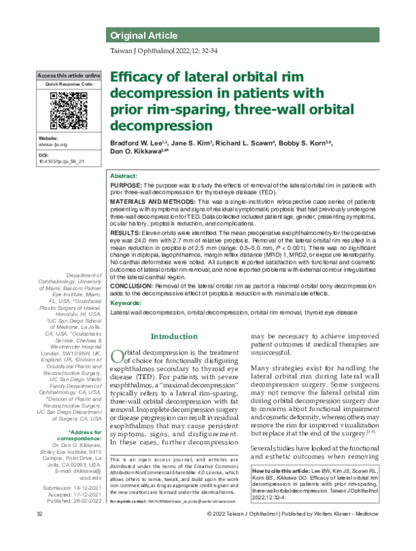 (PDF) Efficacy of lateral orbital rim decompression in patients with ...