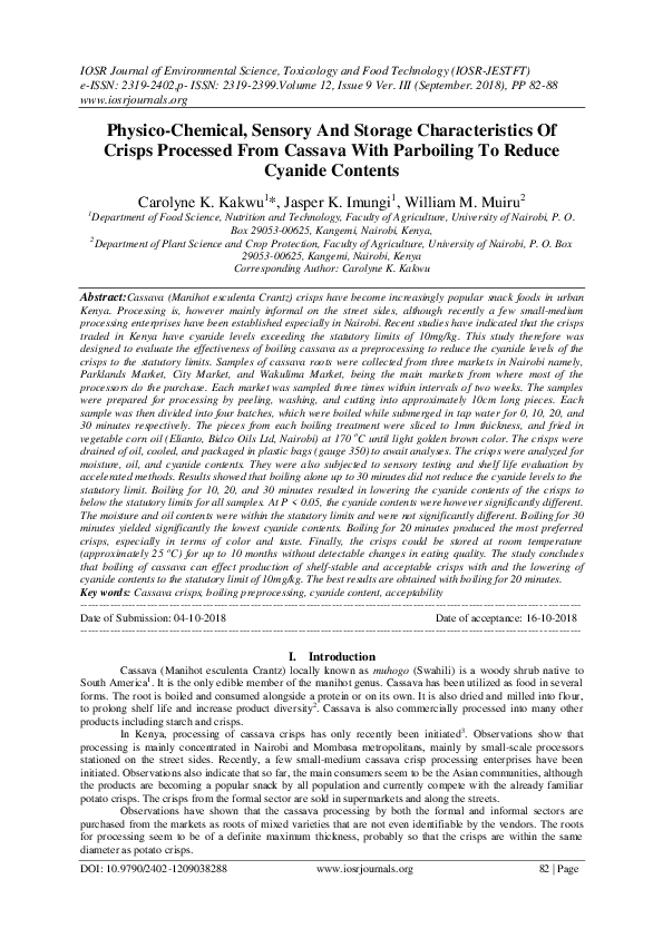(PDF) Physico-Chemical , Sensory And Storage Characteristics Of Crisps ...