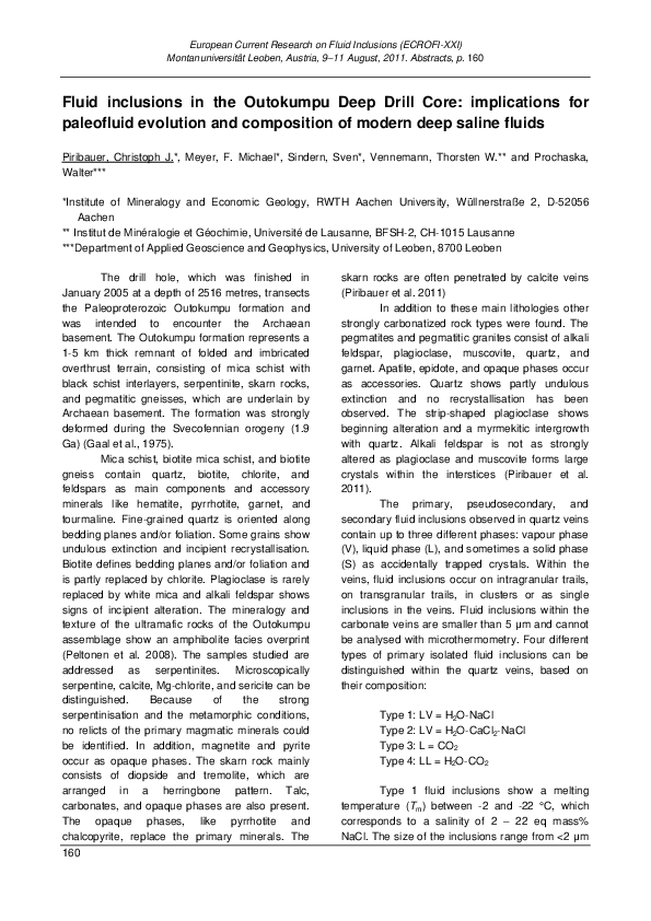 (PDF) Fluid inclusions in the Outokumpu Deep Drill Core: Implications ...