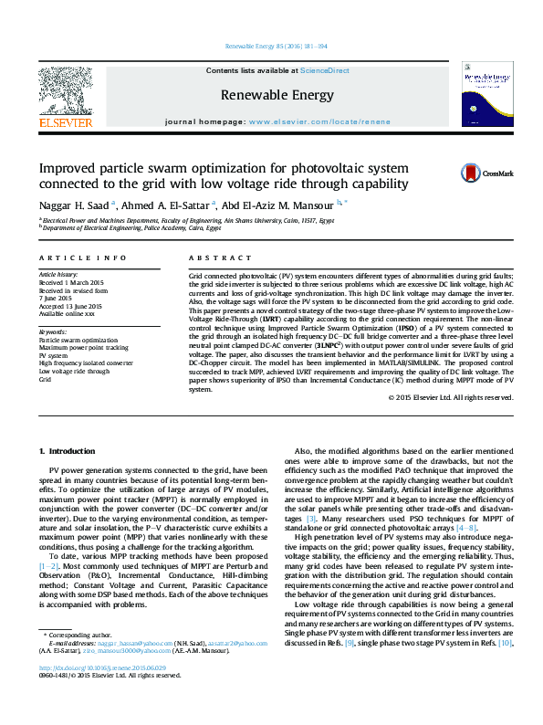 (PDF) Improved particle swarm optimization for photovoltaic system ...