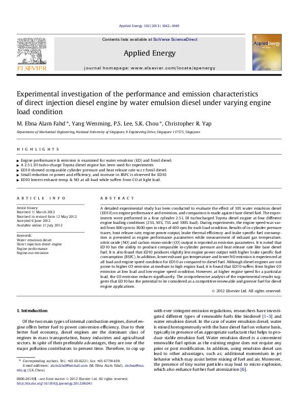 (PDF) Experimental investigation of the performance and emission ...