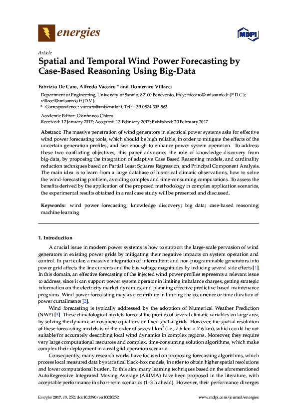  pdf spatial and temporal wind power forecasting by case based