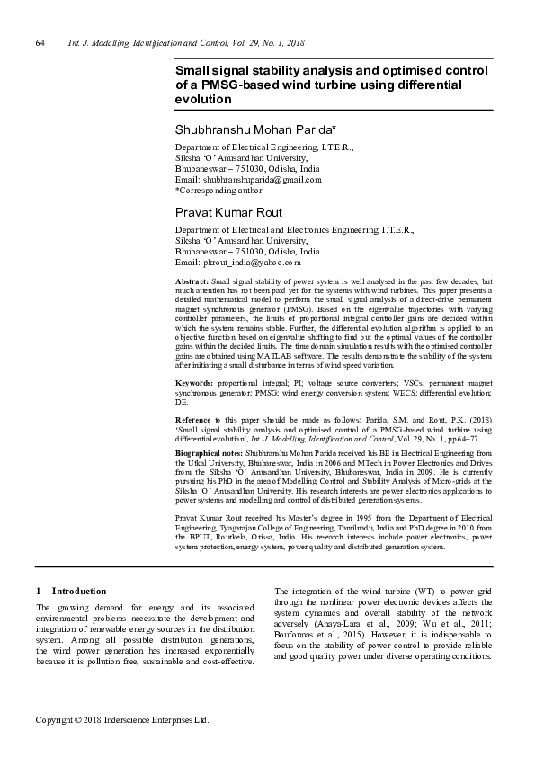 (PDF) Small signal stability analysis and optimised control of a PMSG ...