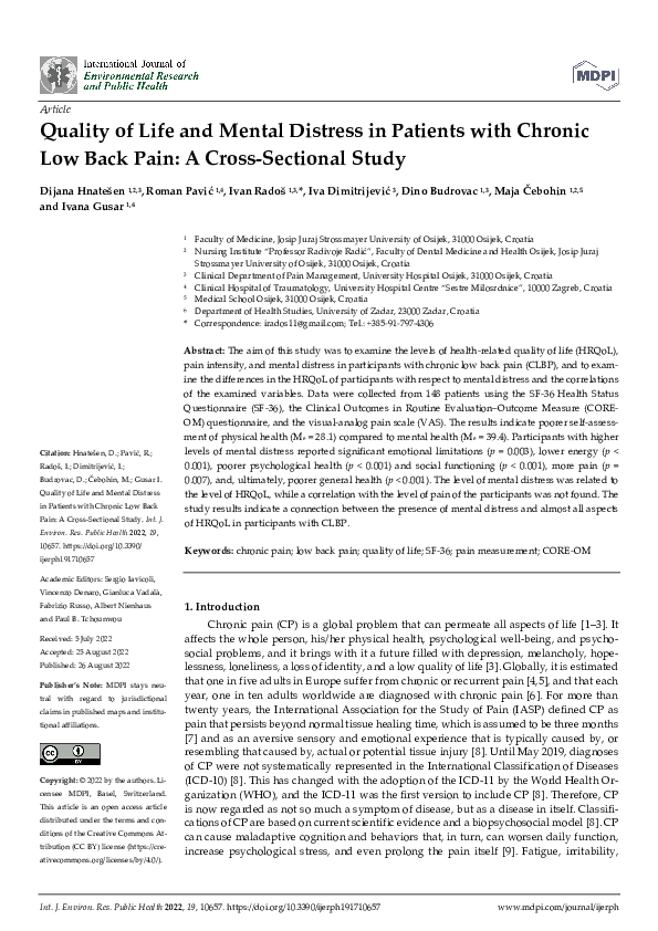 (PDF) Quality of Life and Mental Distress in Patients with Chronic Low ...