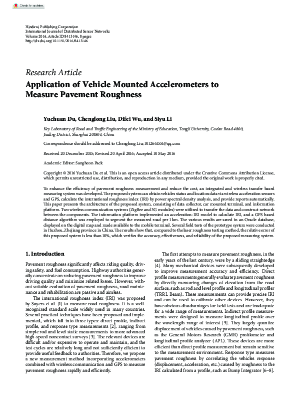 (PDF) Application of Vehicle Mounted Accelerometers to Measure Pavement ...