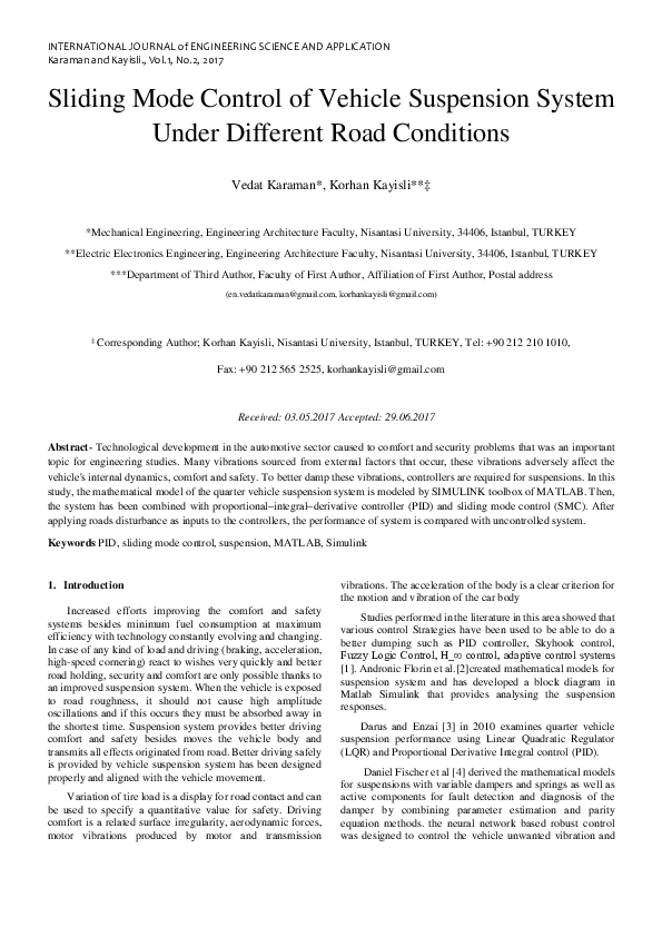 (PDF) Sliding Mode Control of Vehicle Suspension System under Different
