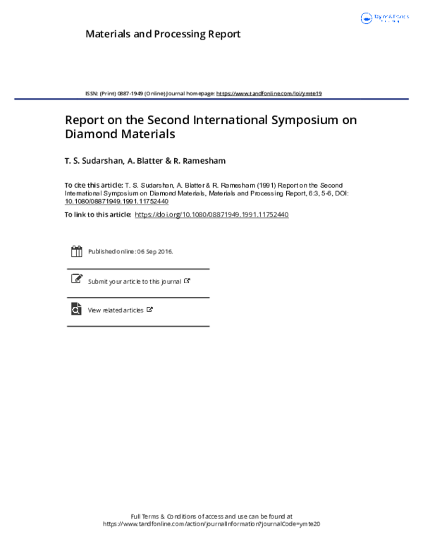 (PDF) Report on the Second International Symposium on Diamond Materials