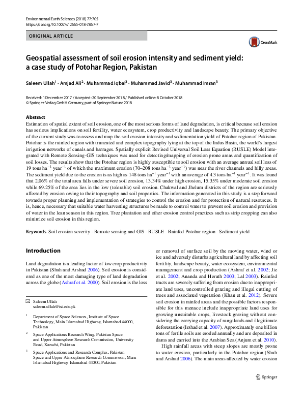 (PDF) Geospatial assessment of soil erosion intensity and sediment ...