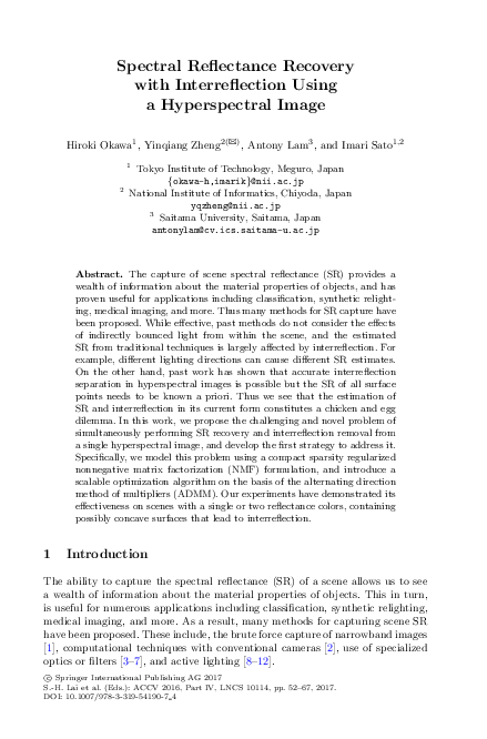 (PDF) Spectral Reflectance Recovery with Interreflection Using a ...