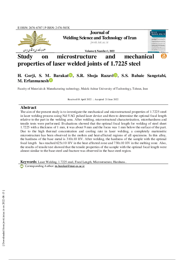 (PDF) Study on microstructure and mechanical properties of laser welded ...
