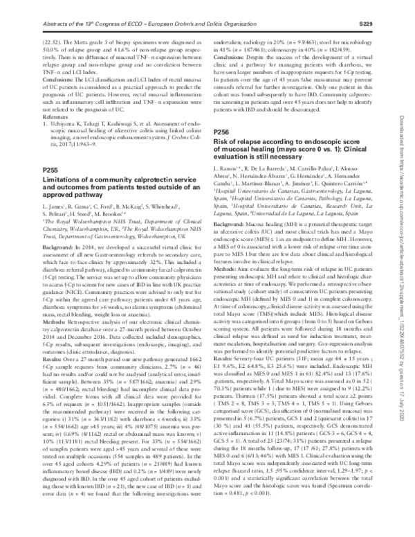 (PDF) P256 Risk of relapse according to endoscopic score of mucosal ...