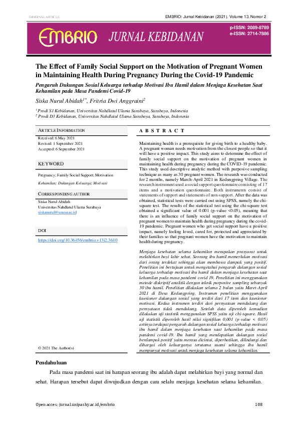 (PDF) The Effect of Family Social Support on the Motivation of Pregnant ...