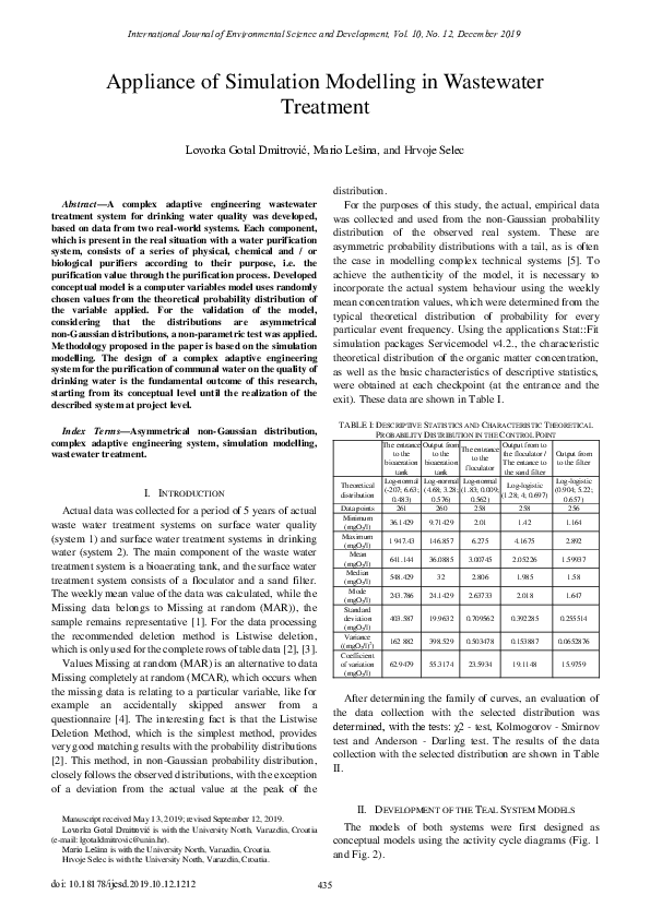 (PDF) Appliance of Simulation Modelling in Wastewater Treatment