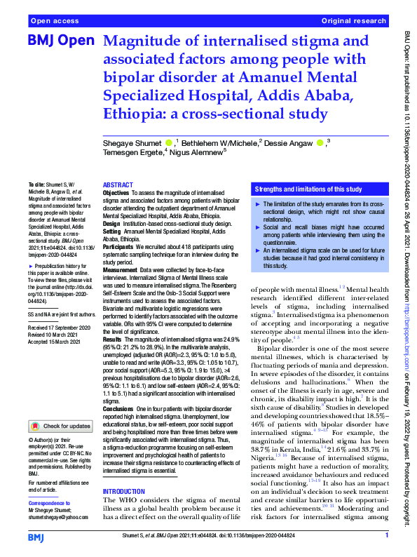 (PDF) Magnitude of internalised stigma and associated factors among ...