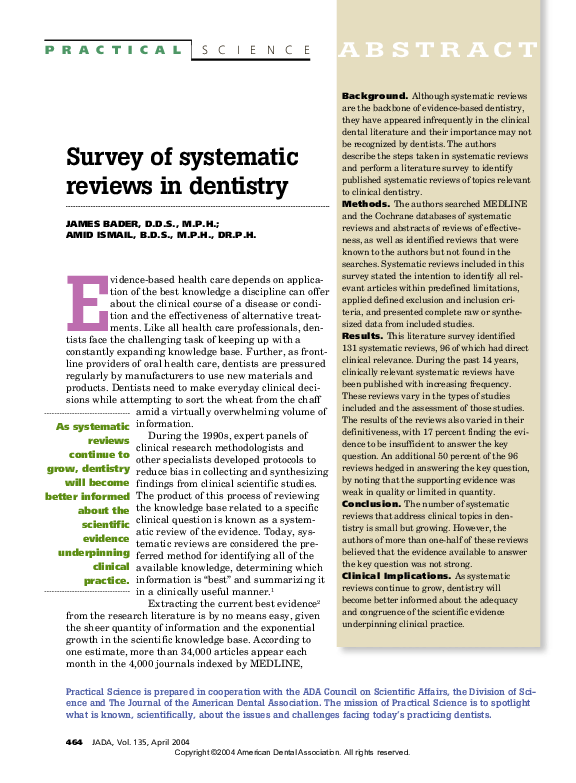 (PDF) Survey of systematic reviews in dentistry