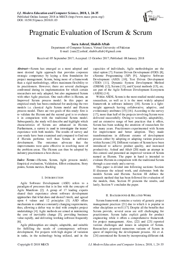 (PDF) Pragmatic Evaluation of IScrum & Scrum