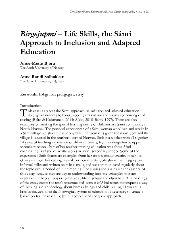 (PDF) Birgejupmi – Life Skills, the Sámi Approach to Inclusion and ...