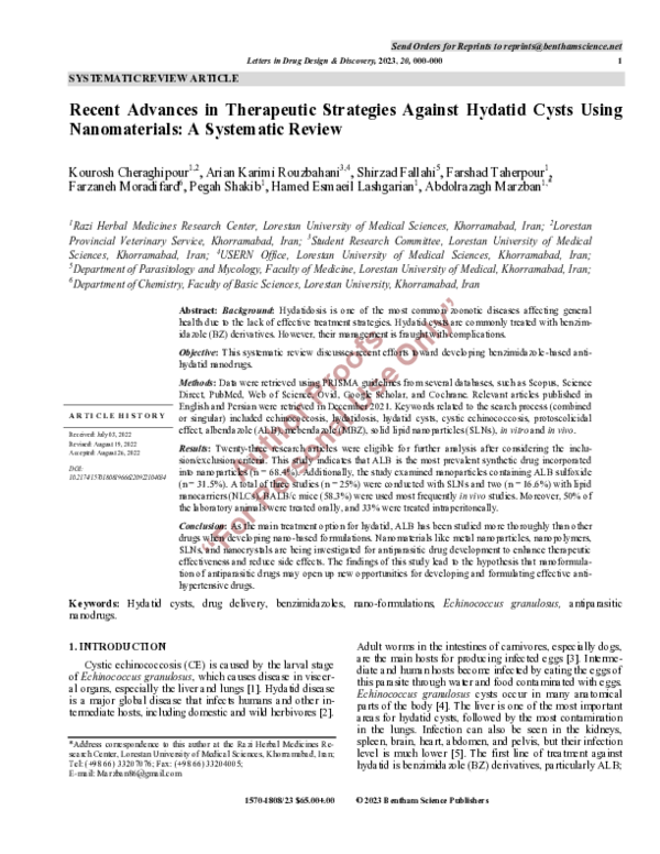 (PDF) Recent Advances in Therapeutic Strategies Against Hydatid Cysts ...