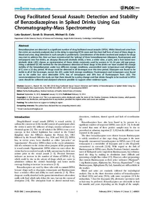 (PDF) Drug facilitated sexual assault: detection and stability of ...