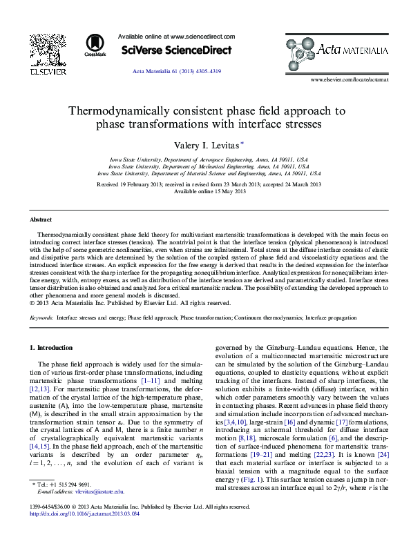 (PDF) Thermodynamically consistent phase field approach to phase ...